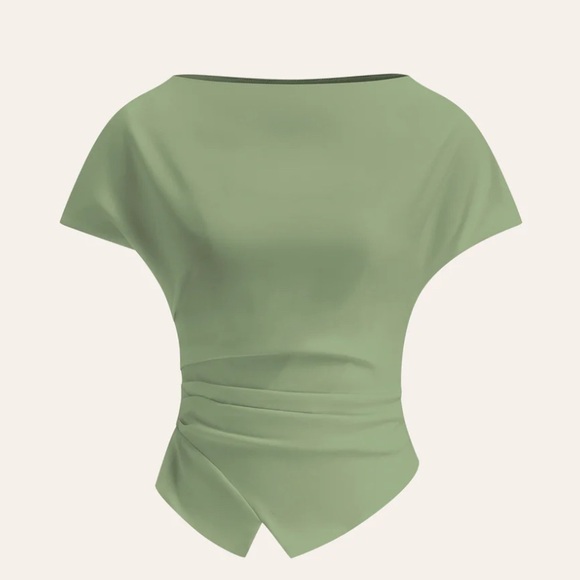 Commense Asymmetric Hem Ruched T-Shirt - Picture 1 of 5